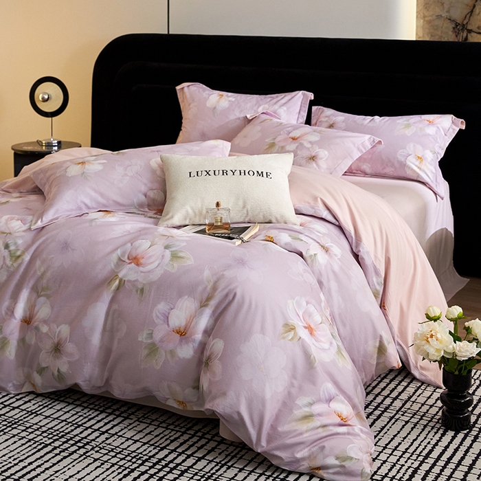 91家纺网 家纺一手货源 找家纺 梧桐树 2025新款100%全棉纯棉磨毛四件套-现代轻奢系列 541莉亚-粉