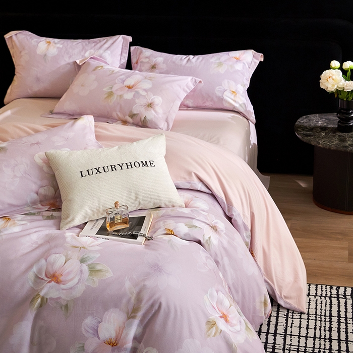 91家纺网 家纺一手货源 找家纺 梧桐树 2025新款100%全棉纯棉磨毛四件套-现代轻奢系列 541莉亚-粉