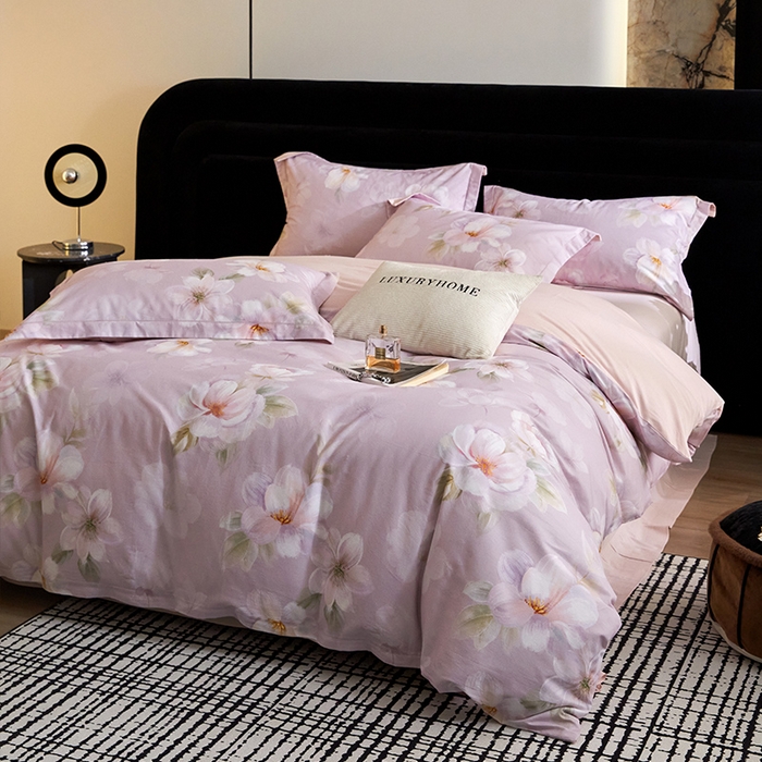 91家纺网 家纺一手货源 找家纺 梧桐树 2025新款100%全棉纯棉磨毛四件套-现代轻奢系列 541莉亚-粉