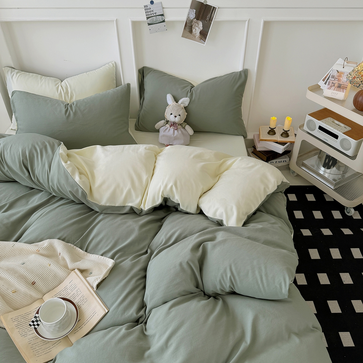 91家纺网 家纺一手货源 找家纺 （总）纽维斯 2025新款水洗棉云朵棉纯色双拼磨毛四件套