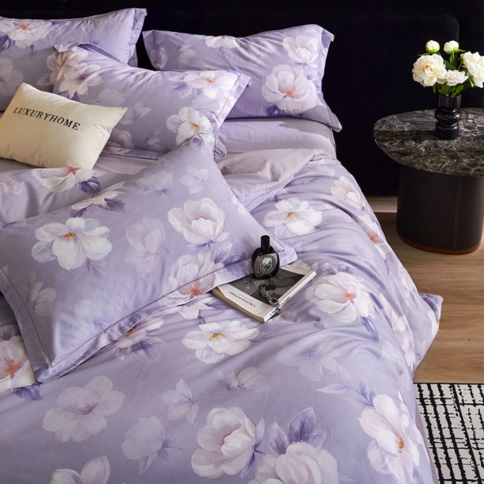 91家纺网 家纺一手货源 找家纺 梧桐树 2025新款100%全棉纯棉磨毛四件套-现代轻奢系列 542莉亚-紫