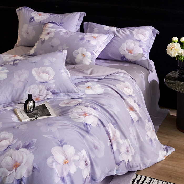 91家纺网 家纺一手货源 找家纺 梧桐树 2025新款100%全棉纯棉磨毛四件套-现代轻奢系列 542莉亚-紫