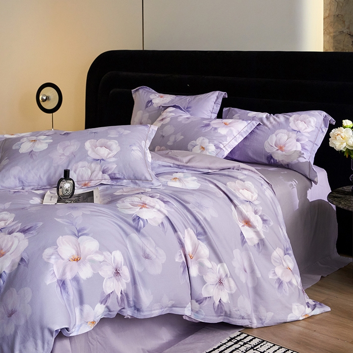 91家纺网 家纺一手货源 找家纺 梧桐树 2025新款100%全棉纯棉磨毛四件套-现代轻奢系列 542莉亚-紫