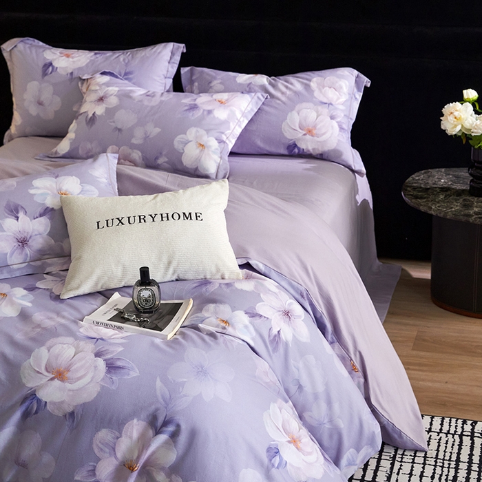 91家纺网 家纺一手货源 找家纺 梧桐树 2025新款100%全棉纯棉磨毛四件套-现代轻奢系列 542莉亚-紫