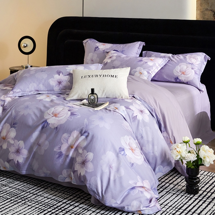 91家纺网 家纺一手货源 找家纺 梧桐树 2025新款100%全棉纯棉磨毛四件套-现代轻奢系列 542莉亚-紫