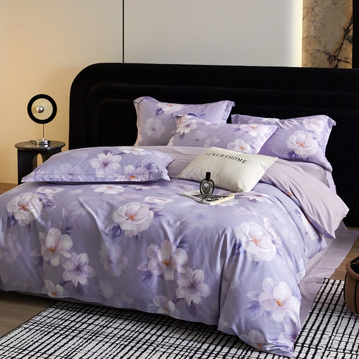 91家纺网 家纺一手货源 找家纺 梧桐树 2025新款100%全棉纯棉磨毛四件套-现代轻奢系列 542莉亚-紫