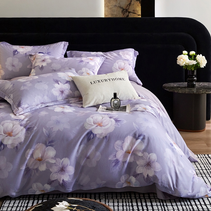 91家纺网 家纺一手货源 找家纺 梧桐树 2025新款100%全棉纯棉磨毛四件套-现代轻奢系列 542莉亚-紫