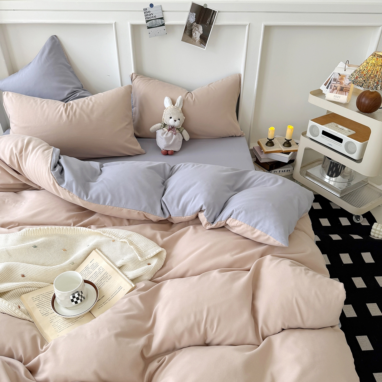 91家纺网 家纺一手货源 找家纺 （总）纽维斯 2025新款水洗棉云朵棉纯色双拼磨毛四件套