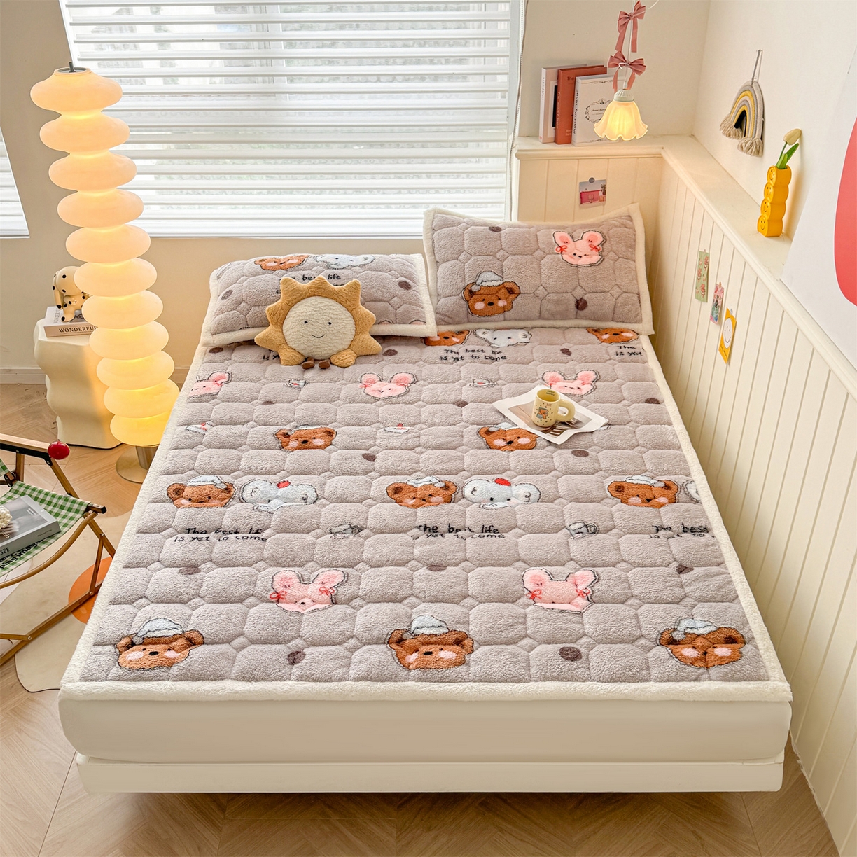 91家纺网 家纺一手货源 找家纺 雯豆家纺 2025新款泰迪绒夹棉床褥子学生宿舍床垫床护垫子加厚卡通保护垫 泰迪绒床褥-顽皮小象