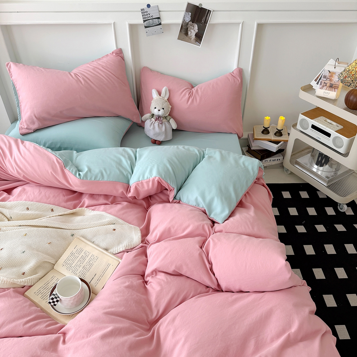 91家纺网 家纺一手货源 找家纺 （总）纽维斯 2025新款水洗棉云朵棉纯色双拼磨毛四件套