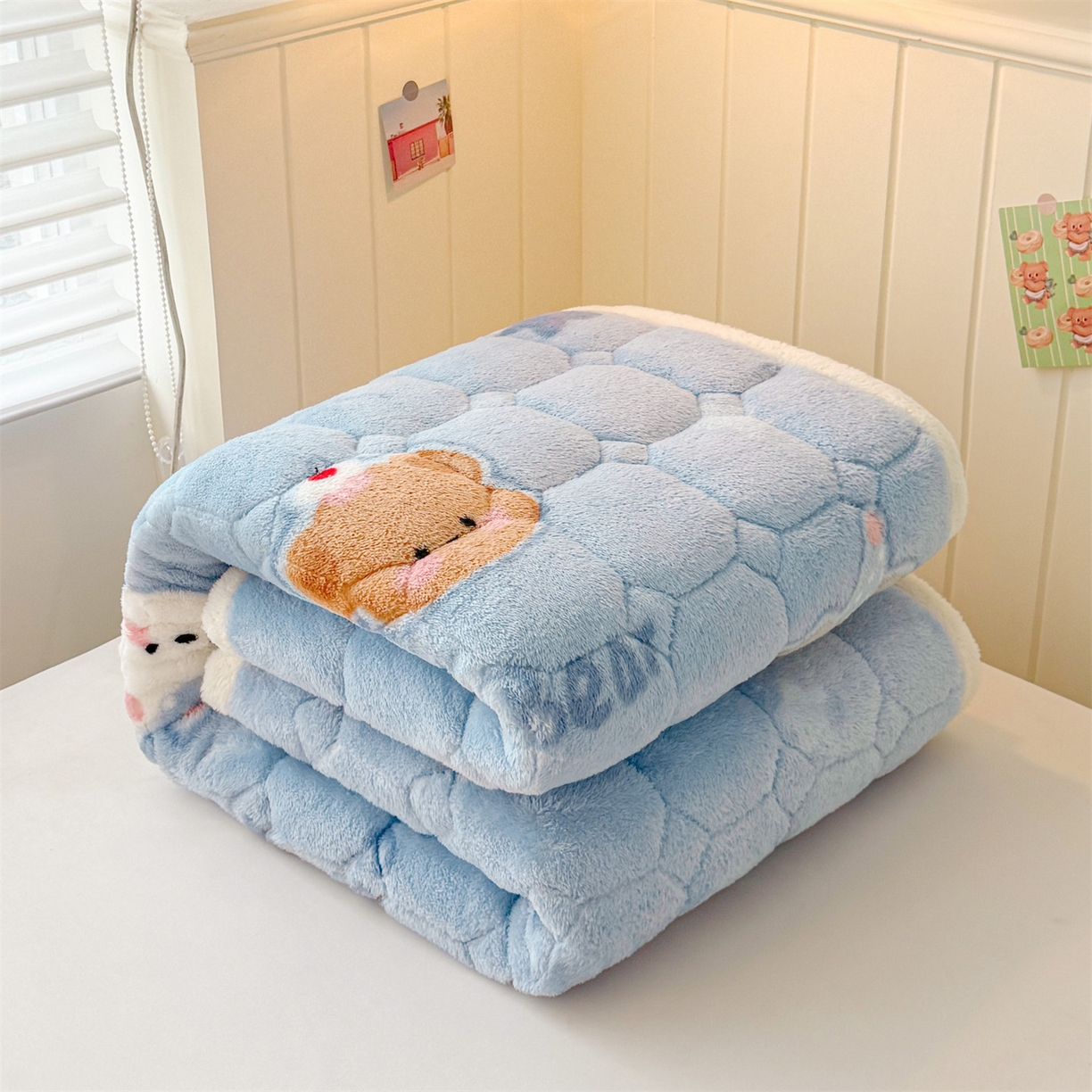 91家纺网 家纺一手货源 找家纺 雯豆家纺 2025新款泰迪绒夹棉床褥子学生宿舍床垫床护垫子加厚卡通保护垫 泰迪绒床褥-星空狗