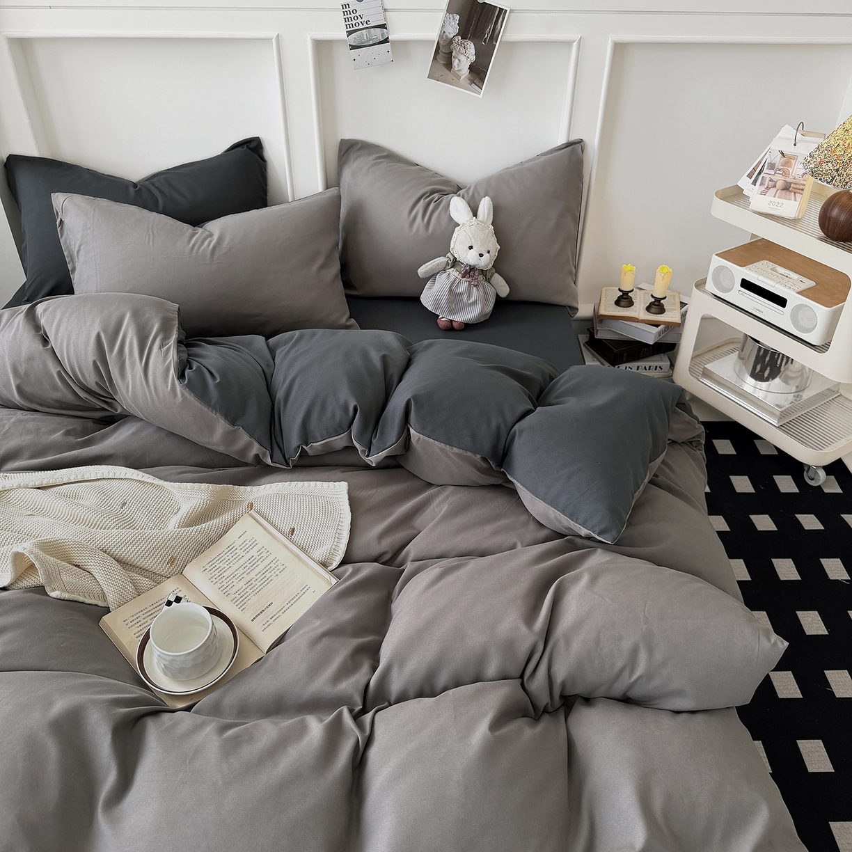 91家纺网 家纺一手货源 找家纺 （总）纽维斯 2025新款水洗棉云朵棉纯色双拼磨毛四件套