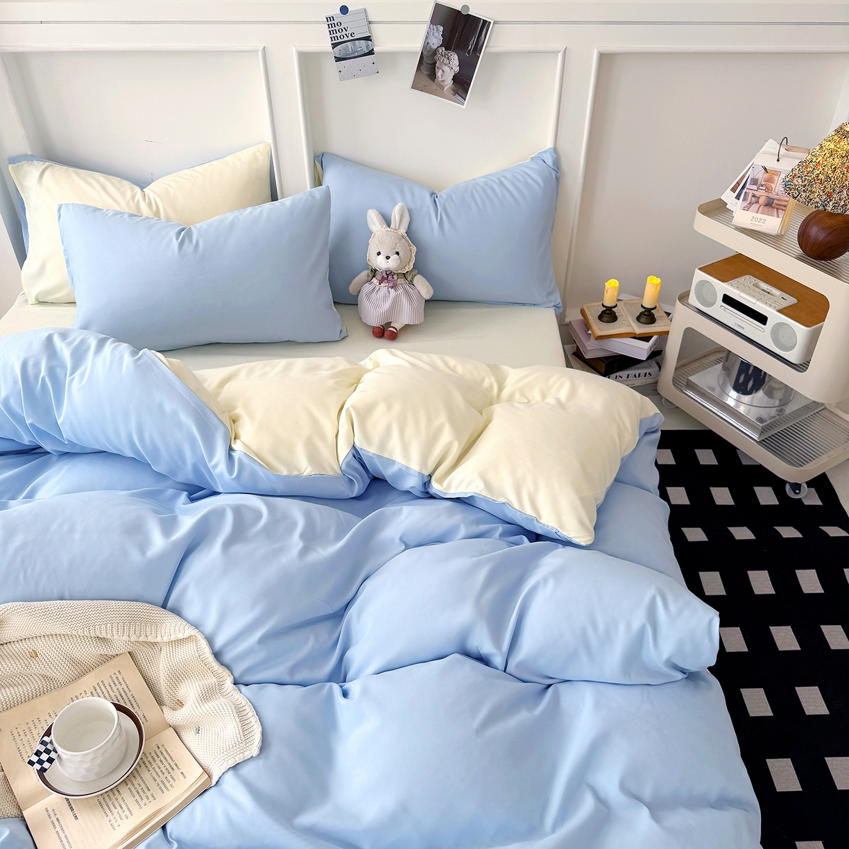 91家纺网 家纺一手货源 找家纺 （总）纽维斯 2025新款水洗棉云朵棉纯色双拼磨毛四件套