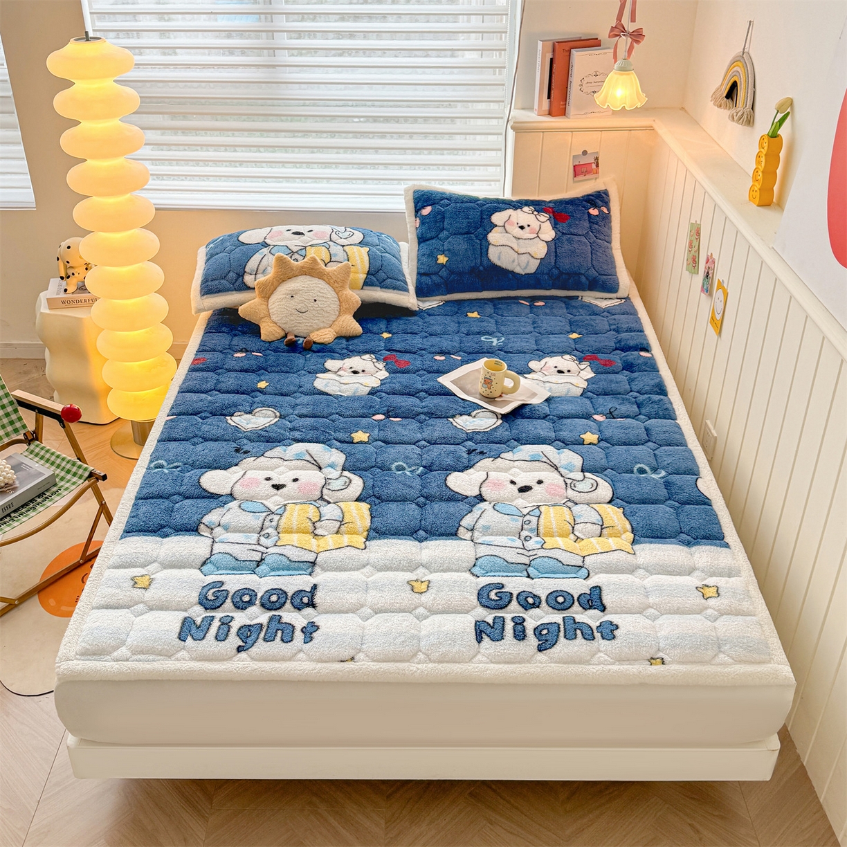 91家纺网 家纺一手货源 找家纺 雯豆家纺 2025新款泰迪绒夹棉床褥子学生宿舍床垫床护垫子加厚卡通保护垫 泰迪绒床褥-休闲假日