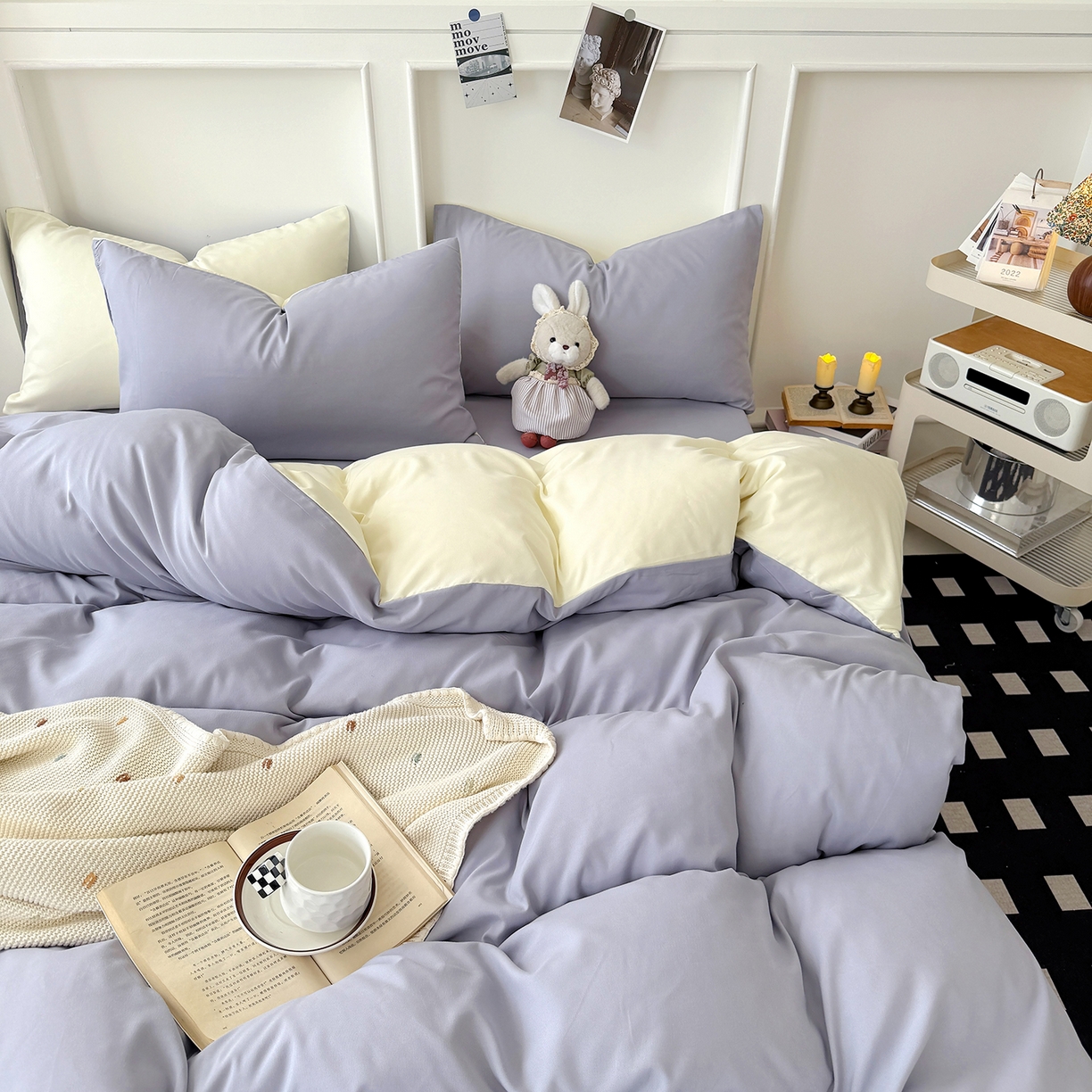 91家纺网 家纺一手货源 找家纺 （总）纽维斯 2025新款水洗棉云朵棉纯色双拼磨毛四件套