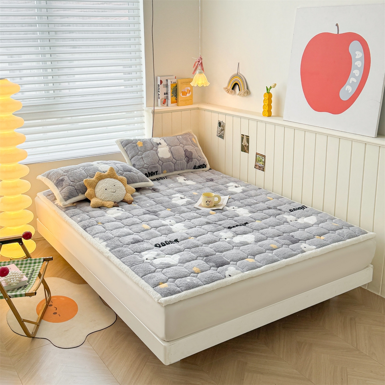 91家纺网 家纺一手货源 找家纺 雯豆家纺 2025新款泰迪绒夹棉床褥子学生宿舍床垫床护垫子加厚卡通保护垫 泰迪绒床褥-尤拉