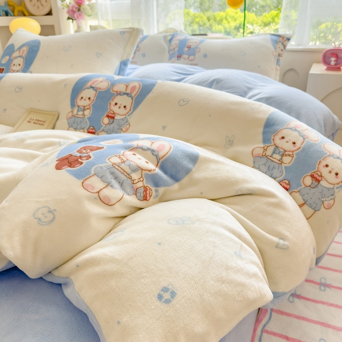 91家纺网 家纺一手货源 找家纺 丝羽坊 2025新款200克加厚小清新牛奶绒床单款 床笠款四件套 被套 安妮兔