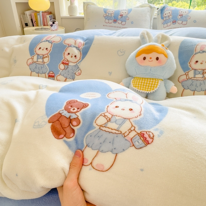 91家纺网 家纺一手货源 找家纺 丝羽坊 2025新款200克加厚小清新牛奶绒床单款 床笠款四件套 被套 安妮兔