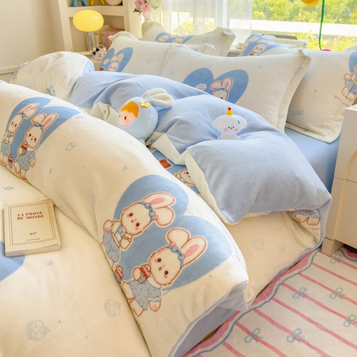 91家纺网 家纺一手货源 找家纺 丝羽坊 2025新款200克加厚小清新牛奶绒床单款 床笠款四件套 被套 安妮兔