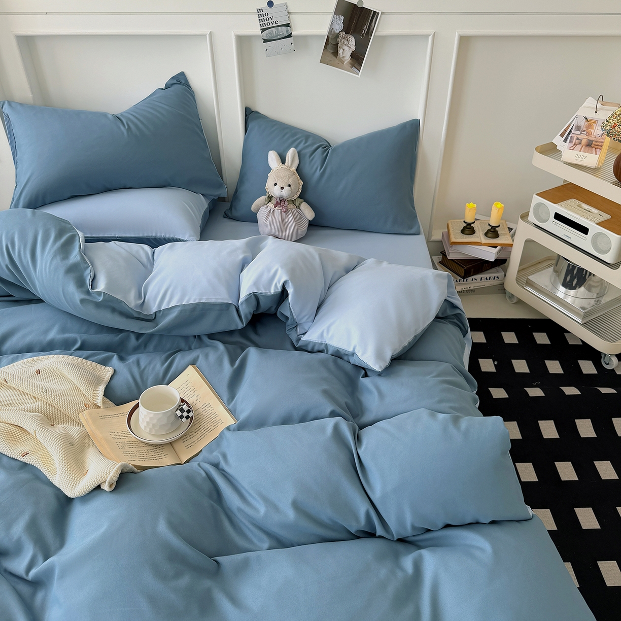 91家纺网 家纺一手货源 找家纺 （总）纽维斯 2025新款水洗棉云朵棉纯色双拼磨毛四件套