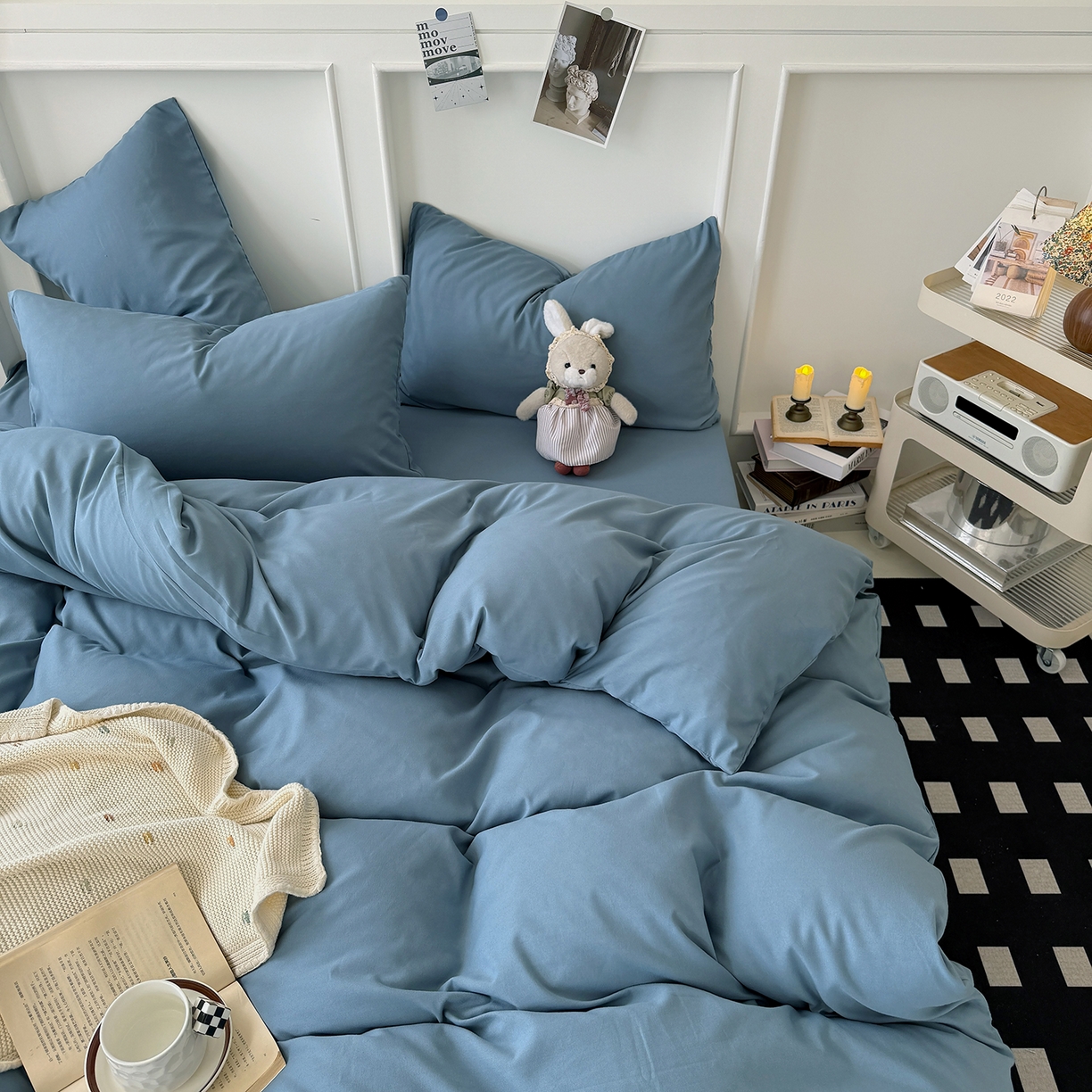 91家纺网 家纺一手货源 找家纺 （总）纽维斯 2025新款水洗棉云朵棉纯色双拼磨毛四件套