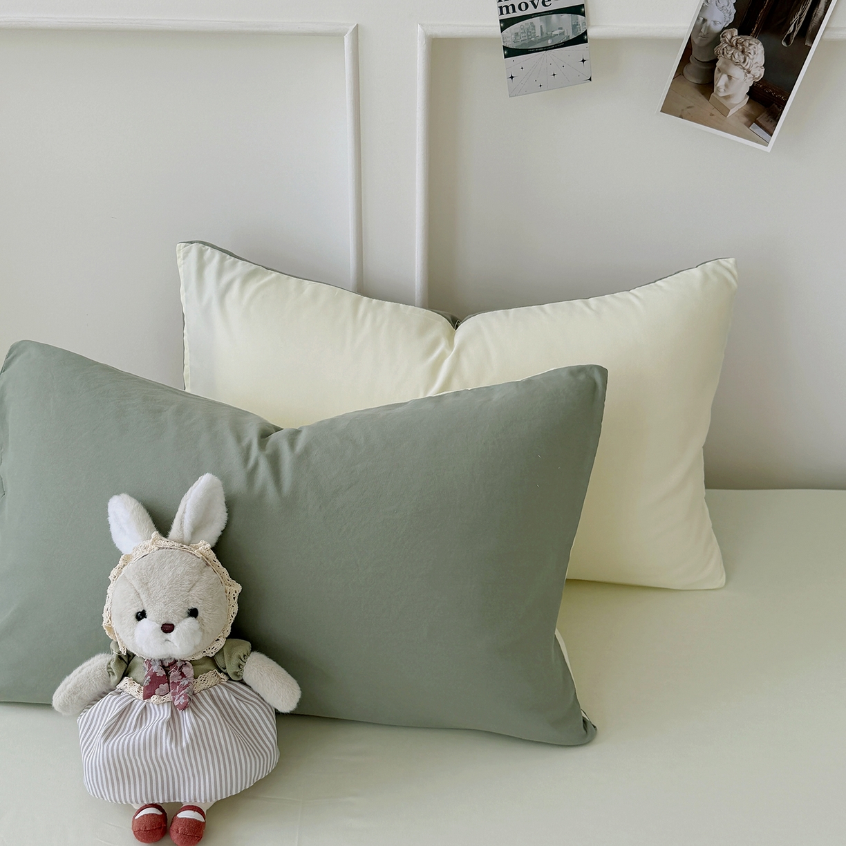 91家纺网 家纺一手货源 找家纺 纽维斯 2025新款水洗棉云朵棉纯色双拼磨毛四件套 抹茶芝士