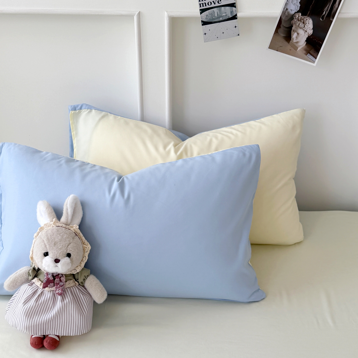 91家纺网 家纺一手货源 找家纺 纽维斯 2025新款水洗棉云朵棉纯色双拼磨毛四件套 浅蓝芝士