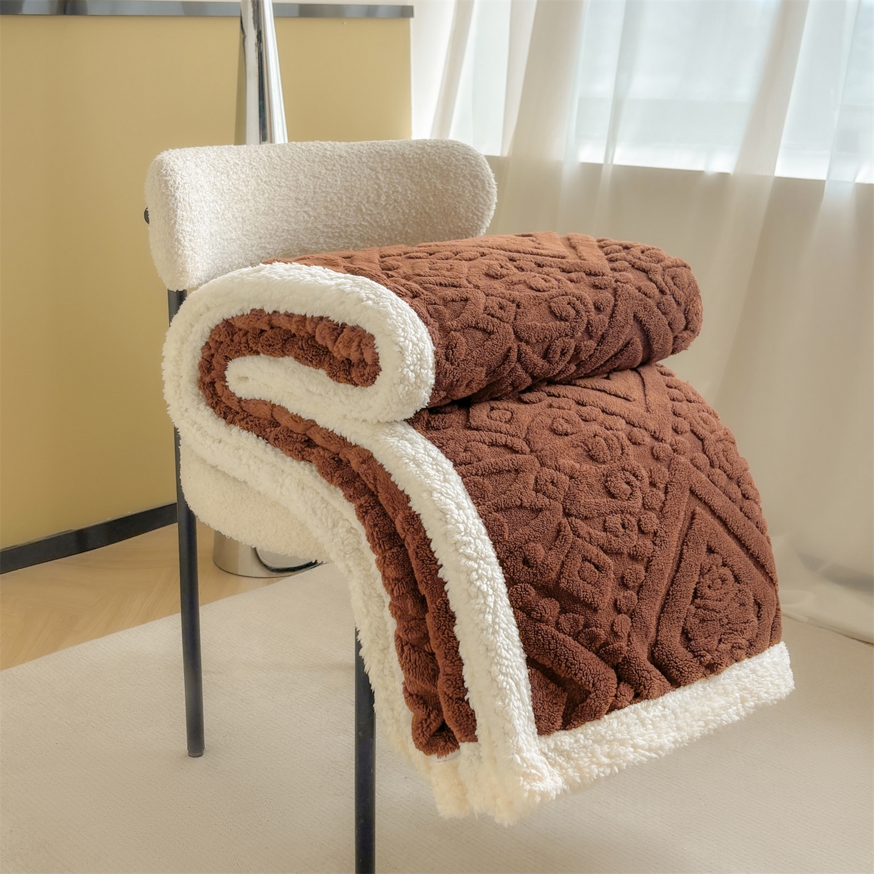 91家纺网 家纺一手货源 找家纺 雯豆家纺 2025秋冬新款塔芙绒毛毯被套两用毯子办公室居家披肩毯盖毯毯子-英伦 英伦-焦糖