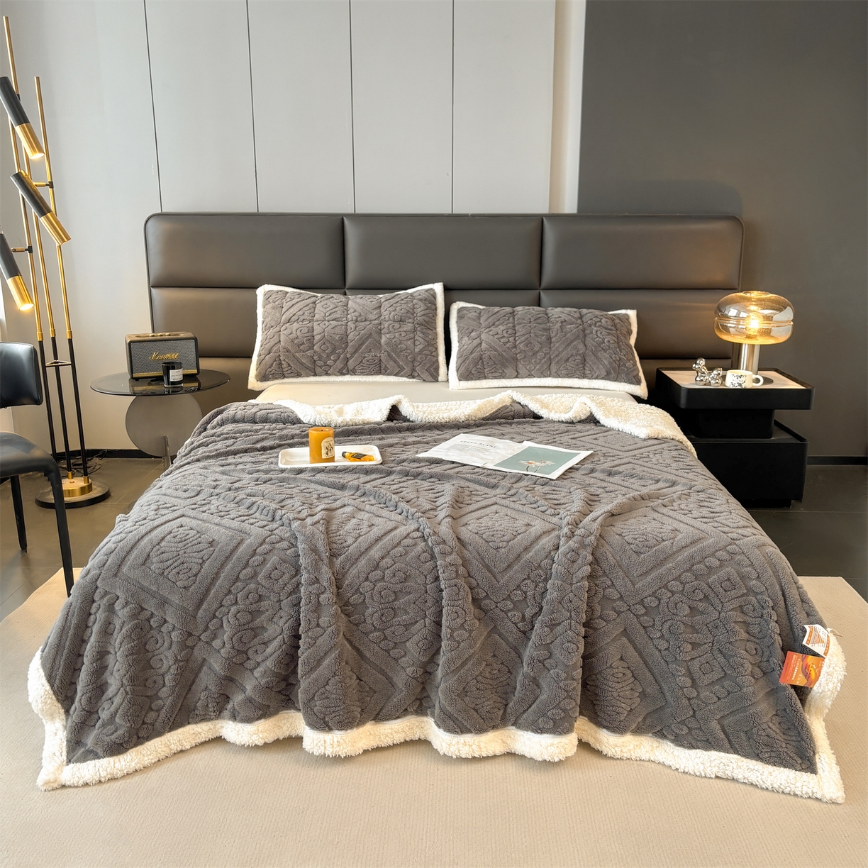 91家纺网 家纺一手货源 找家纺 雯豆家纺 2025秋冬新款塔芙绒毛毯被套两用毯子办公室居家披肩毯盖毯毯子-英伦 英伦-深空灰