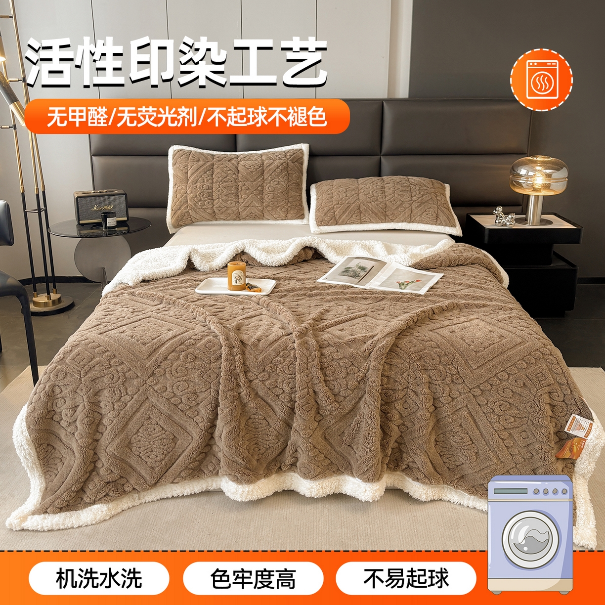 91家纺网 家纺一手货源 找家纺 雯豆家纺 2025秋冬新款塔芙绒毛毯被套两用毯子办公室居家披肩毯盖毯毯子-英伦 英伦-阳光驼