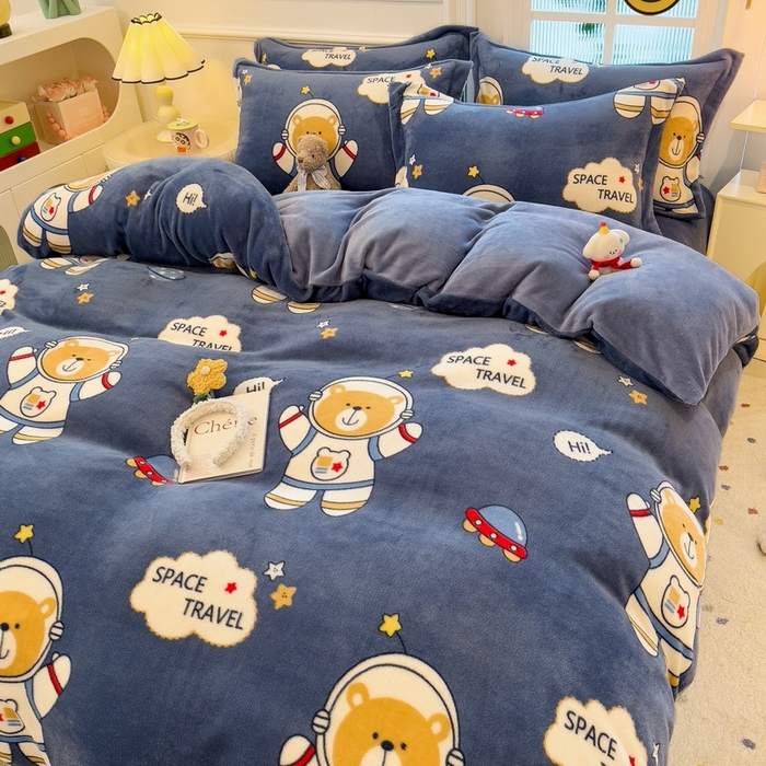 丝羽坊 2025新款200克加厚小清新牛奶绒床单款 床笠款四件套 被套 漫游太空