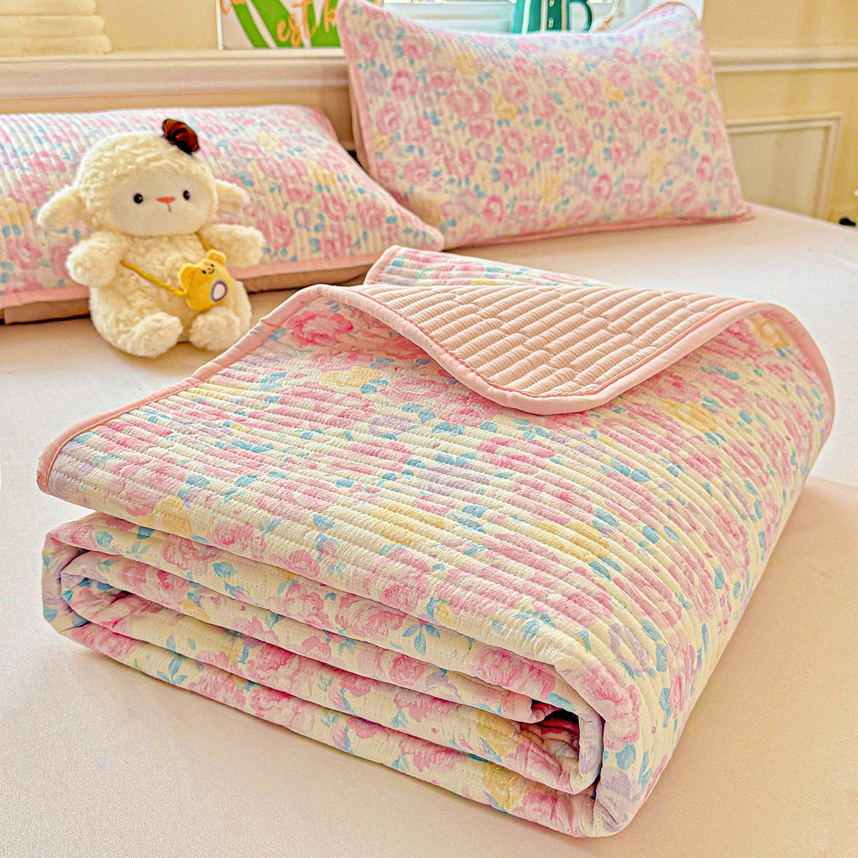 91家纺网 家纺一手货源 找家纺 （总）恒尚居 2025新款双层纱床盖床盖单品单床盖云感夹棉床单床垫软床垫-四季款【系列一】