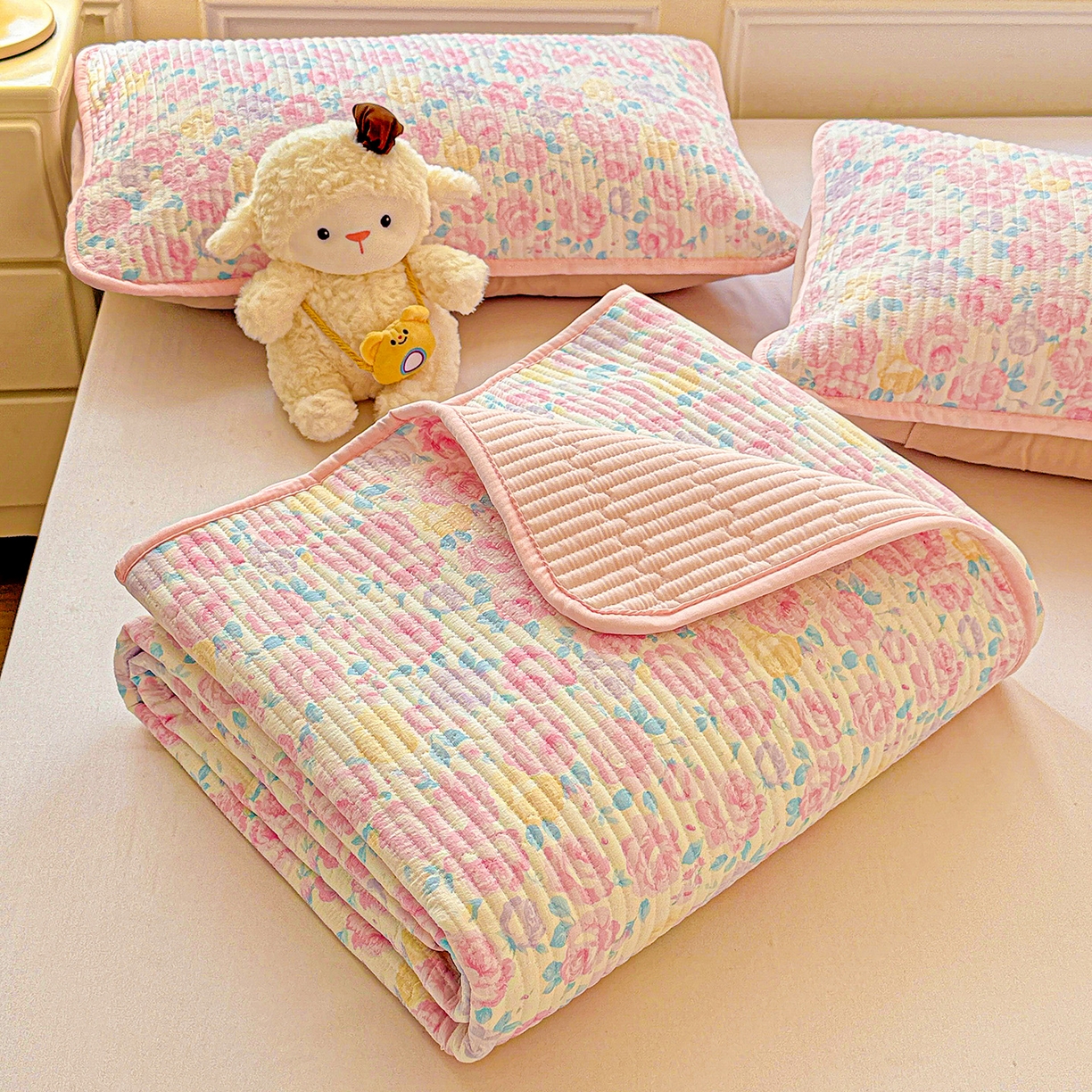 91家纺网 家纺一手货源 找家纺 （总）恒尚居 2025新款双层纱床盖床盖单品单床盖云感夹棉床单床垫软床垫-四季款【系列一】