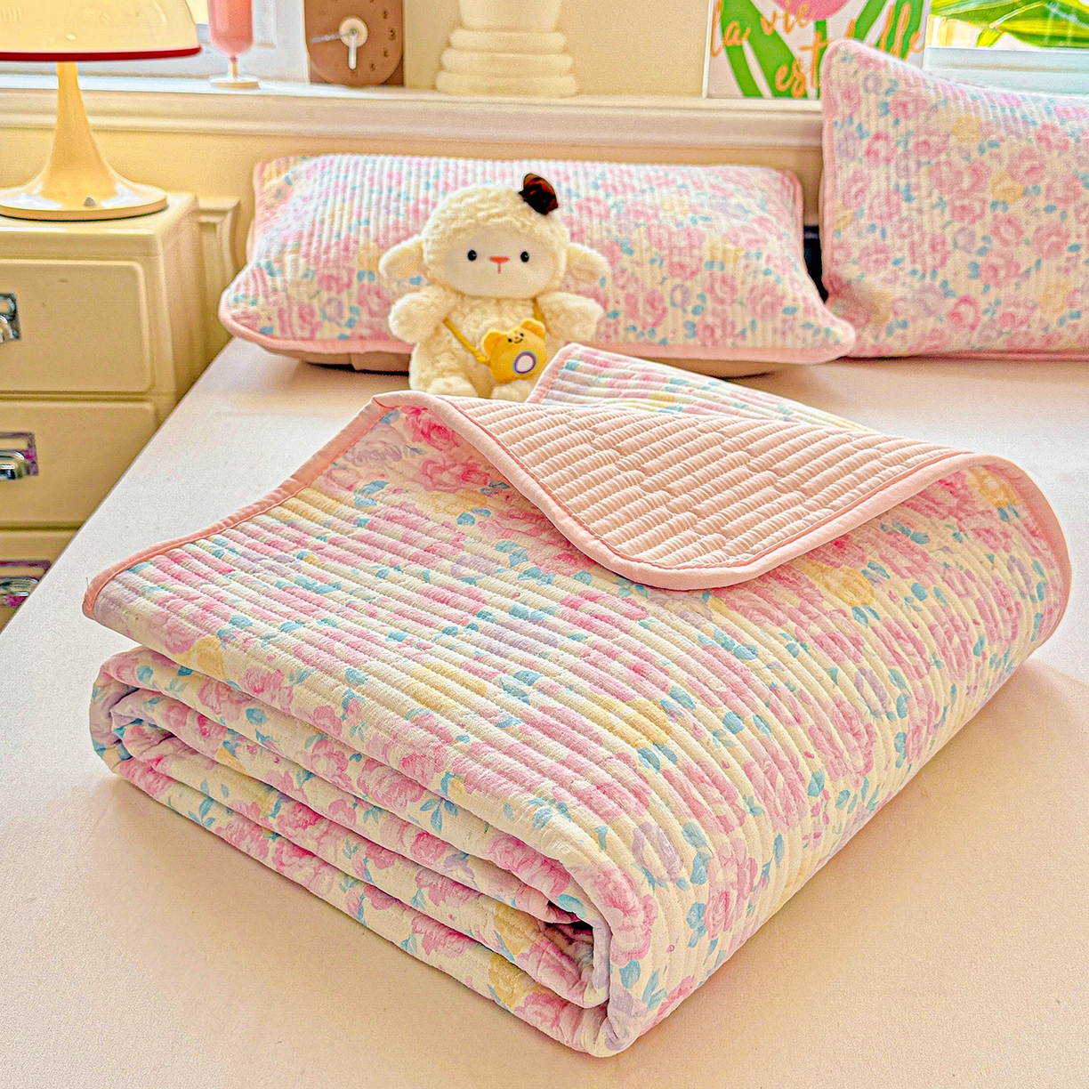 91家纺网 家纺一手货源 找家纺 （总）恒尚居 2025新款双层纱床盖床盖单品单床盖云感夹棉床单床垫软床垫-四季款【系列一】