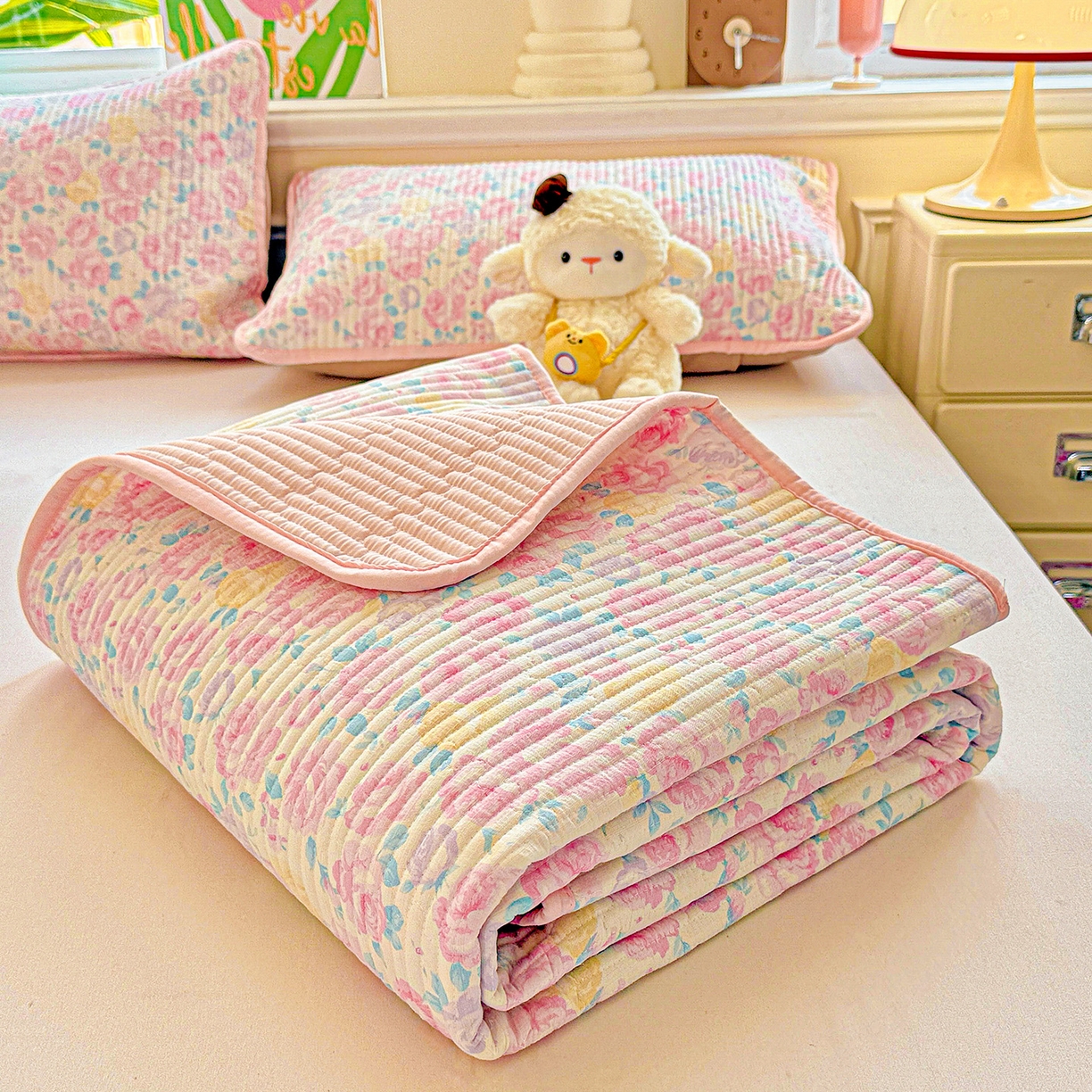 91家纺网 家纺一手货源 找家纺 （总）恒尚居 2025新款双层纱床盖床盖单品单床盖云感夹棉床单床垫软床垫-四季款【系列一】