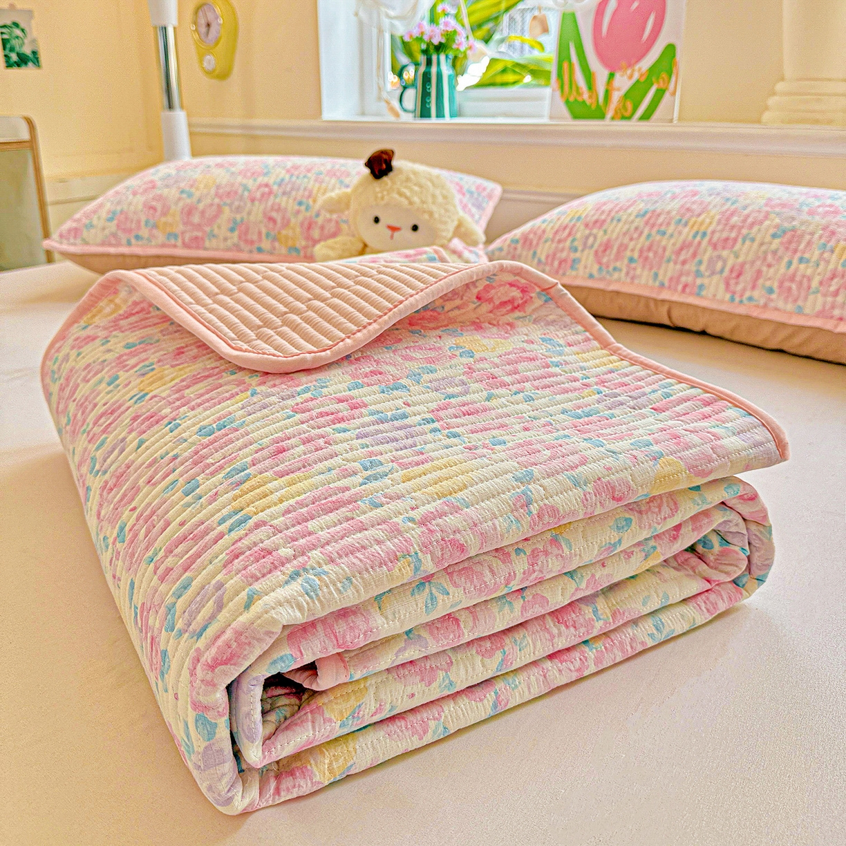 91家纺网 家纺一手货源 找家纺 （总）恒尚居 2025新款双层纱床盖床盖单品单床盖云感夹棉床单床垫软床垫-四季款【系列一】