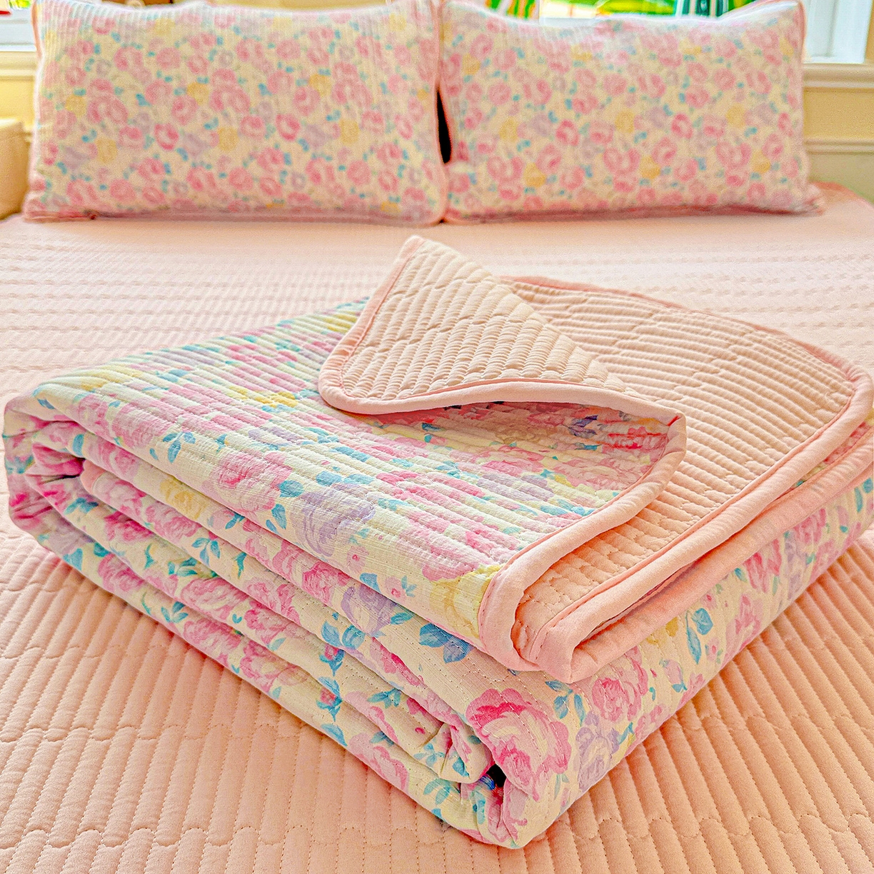 91家纺网 家纺一手货源 找家纺 （总）恒尚居 2025新款双层纱床盖床盖单品单床盖云感夹棉床单床垫软床垫-四季款【系列一】