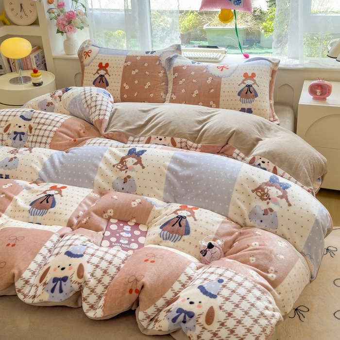 丝羽坊 2025新款200克加厚小清新牛奶绒床单款 床笠款四件套 被套 俏皮公主