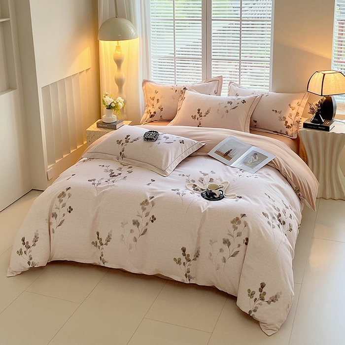 91家纺网 家纺一手货源 找家纺 威布斯家居 2025新款新疆棉全棉纯棉生态加厚磨毛四件套 橘栀-粉