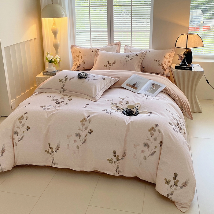 91家纺网 家纺一手货源 找家纺 威布斯家居 2025新款新疆棉全棉纯棉生态加厚磨毛四件套 橘栀-粉