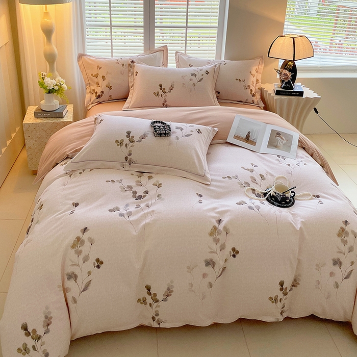 91家纺网 家纺一手货源 找家纺 威布斯家居 2025新款新疆棉全棉纯棉生态加厚磨毛四件套 橘栀-粉