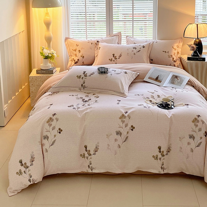 91家纺网 家纺一手货源 找家纺 威布斯家居 2025新款新疆棉全棉纯棉生态加厚磨毛四件套 橘栀-粉