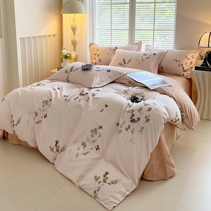 91家纺网 家纺一手货源 找家纺 威布斯家居 2025新款新疆棉全棉纯棉生态加厚磨毛四件套 橘栀-粉