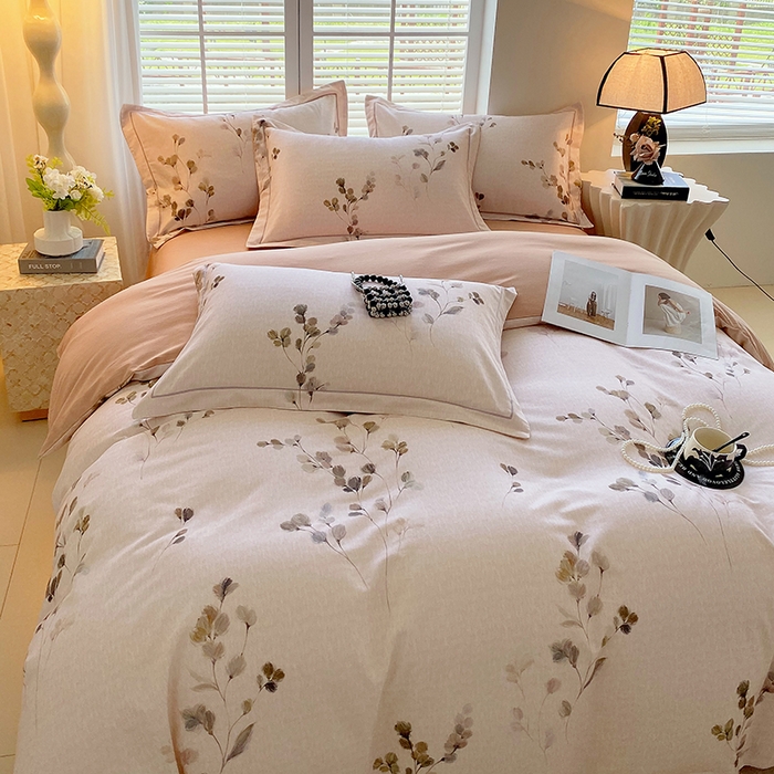 91家纺网 家纺一手货源 找家纺 威布斯家居 2025新款新疆棉全棉纯棉生态加厚磨毛四件套 橘栀-粉