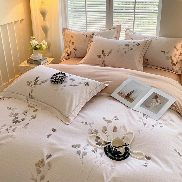 91家纺网 家纺一手货源 找家纺 威布斯家居 2025新款新疆棉全棉纯棉生态加厚磨毛四件套 橘栀-粉