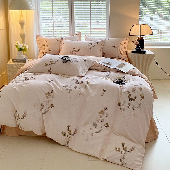 91家纺网 家纺一手货源 找家纺 威布斯家居 2025新款新疆棉全棉纯棉生态加厚磨毛四件套 橘栀-粉