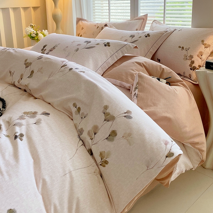 91家纺网 家纺一手货源 找家纺 威布斯家居 2025新款新疆棉全棉纯棉生态加厚磨毛四件套 橘栀-粉