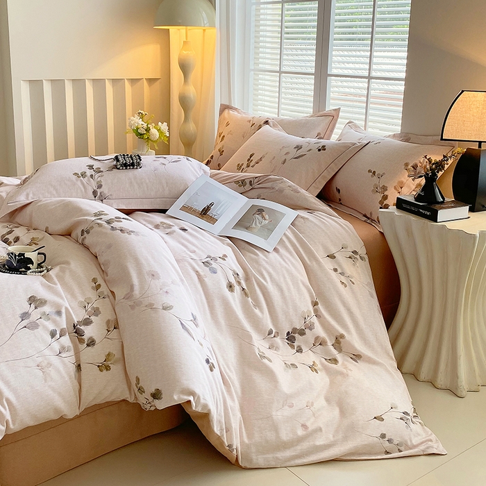 91家纺网 家纺一手货源 找家纺 威布斯家居 2025新款新疆棉全棉纯棉生态加厚磨毛四件套 橘栀-粉