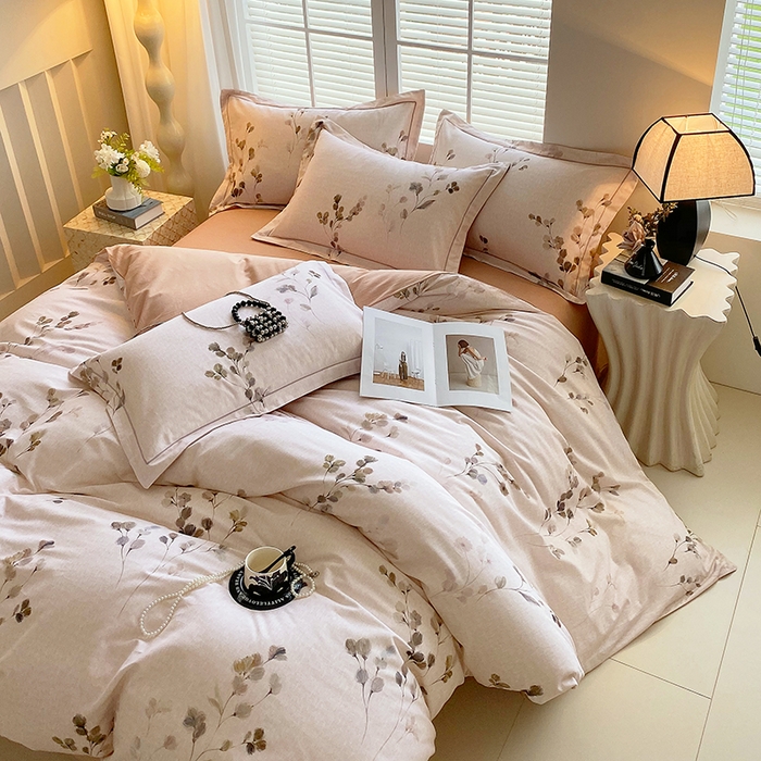 91家纺网 家纺一手货源 找家纺 威布斯家居 2025新款新疆棉全棉纯棉生态加厚磨毛四件套 橘栀-粉