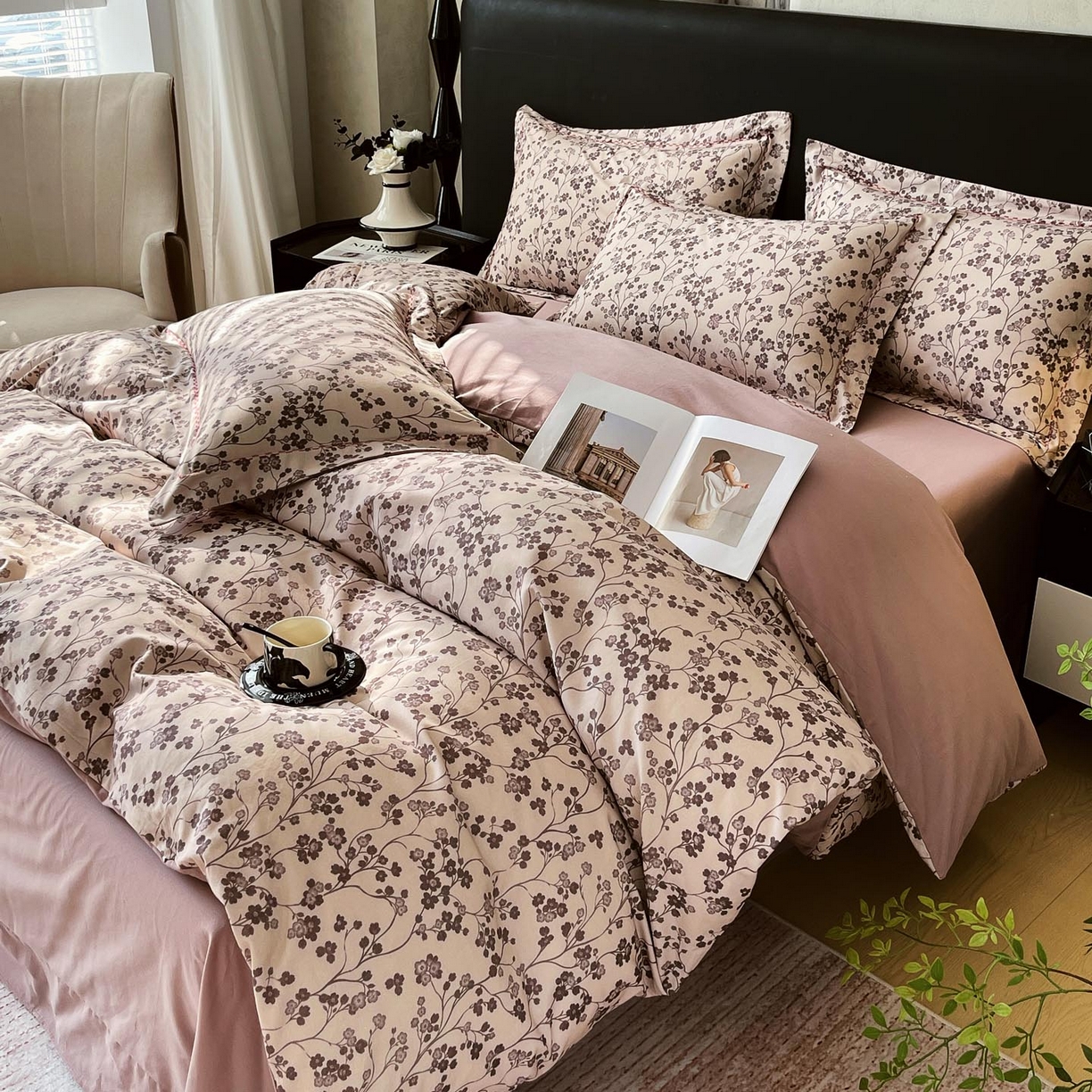 91家纺网 家纺一手货源 找家纺 麦田家纺 2025新款疆大白全棉纯棉加厚生态磨毛四件套 南枝-咖